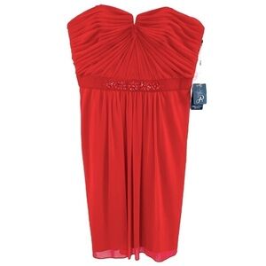 Adrianna Papell Love Story Red Strapless Stretch Tulle Dress Size 12 NWT NEW!